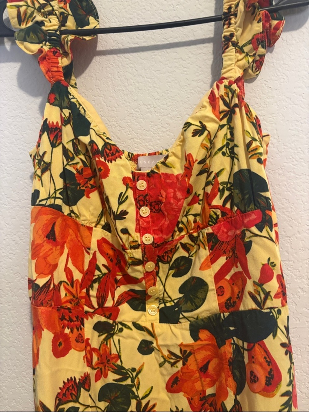 Celsea 28 Small Yellow Floral Maxi Dress with Red & Orange Blooms ruffle straps - Picture 5 of 8